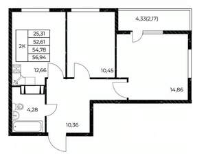 2-к квартира, вторичка, 57м2, 10/25 этаж