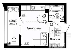 1-к квартира, строящийся дом, 31м2, 11/27 этаж