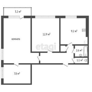 3-к квартира, вторичка, 60м2, 9/9 этаж