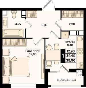 1-к квартира, вторичка, 36м2, 4/15 этаж
