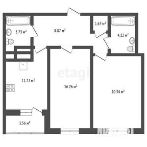 2-к квартира, вторичка, 70м2, 13/21 этаж