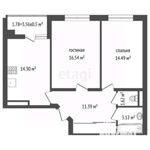 2-к квартира, вторичка, 63м2, 9/22 этаж