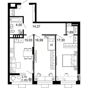 2-к квартира, вторичка, 71м2, 10/10 этаж