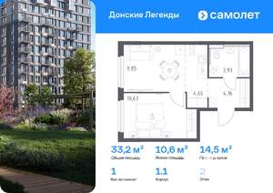 1-к квартира, вторичка, 33м2, 2/17 этаж