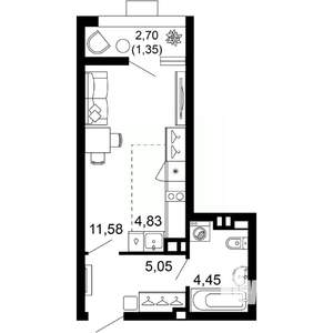 1-к квартира, вторичка, 27м2, 5/10 этаж