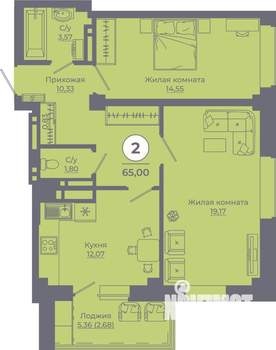 2-к квартира, вторичка, 65м2, 17/24 этаж