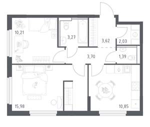 2-к квартира, вторичка, 51м2, 2/17 этаж