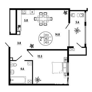 2-к квартира, вторичка, 44м2, 11/23 этаж