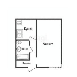 1-к квартира, вторичка, 34м2, 2/5 этаж