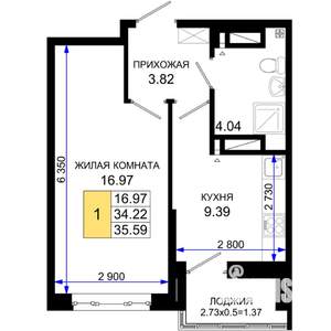 1-к квартира, вторичка, 36м2, 21/25 этаж