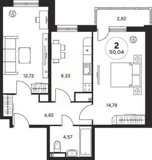 2-к квартира, вторичка, 50м2, 14/25 этаж