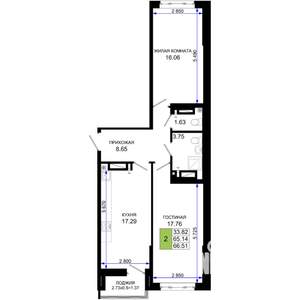 2-к квартира, вторичка, 67м2, 7/25 этаж