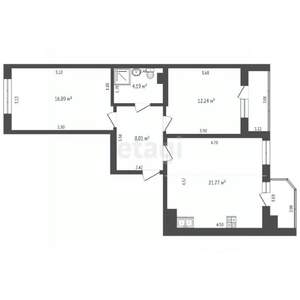3-к квартира, вторичка, 65м2, 1/24 этаж