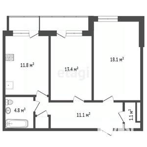 2-к квартира, вторичка, 61м2, 3/18 этаж