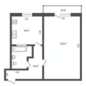 1-к квартира, вторичка, 32м2, 5/5 этаж