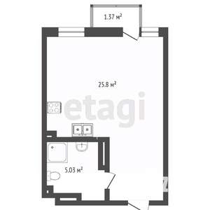 Студия квартира, вторичка, 30м2, 12/25 этаж