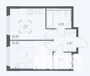 1-к квартира, строящийся дом, 33м2, 12/15 этаж