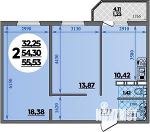 2-к квартира, вторичка, 56м2, 16/17 этаж
