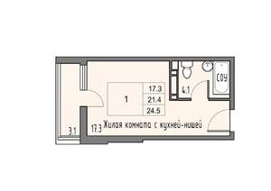 Студия квартира, вторичка, 23м2, 6/16 этаж
