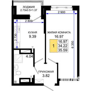 1-к квартира, вторичка, 36м2, 21/25 этаж