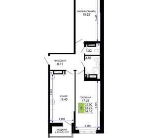 2-к квартира, вторичка, 64м2, 6/25 этаж
