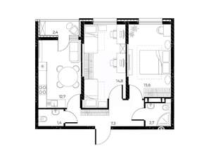 2-к квартира, вторичка, 54м2, 7/25 этаж