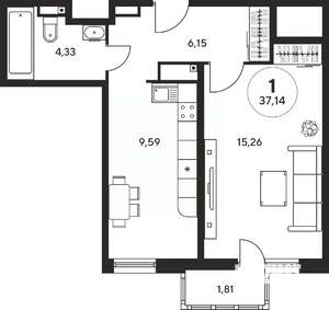 1-к квартира, вторичка, 37м2, 16/25 этаж