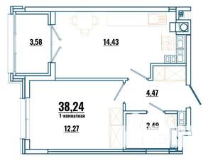 1-к квартира, строящийся дом, 38м2, 1/4 этаж