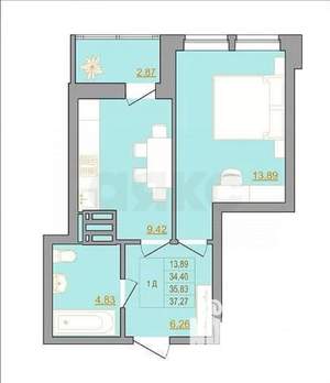 1-к квартира, вторичка, 37м2, 12/22 этаж