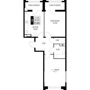 2-к квартира, вторичка, 61м2, 20/20 этаж