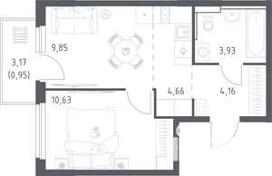 1-к квартира, вторичка, 34м2, 10/17 этаж