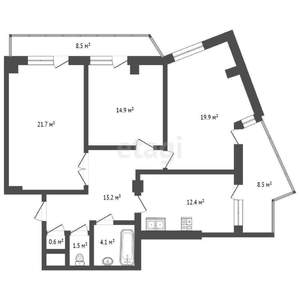 3-к квартира, вторичка, 106м2, 15/19 этаж