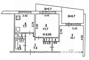2-к квартира, вторичка, 51м2, 8/9 этаж