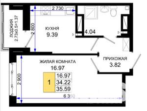 1-к квартира, вторичка, 36м2, 7/25 этаж