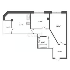2-к квартира, вторичка, 63м2, 4/5 этаж