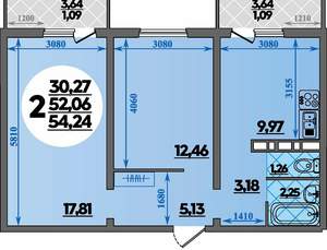 2-к квартира, вторичка, 54м2, 14/18 этаж