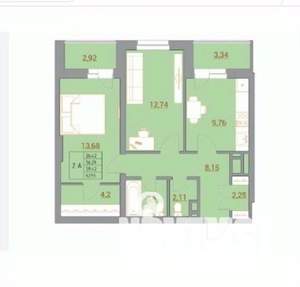 2-к квартира, вторичка, 63м2, 13/22 этаж