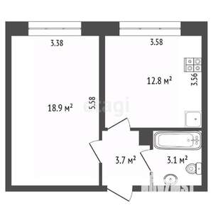 1-к квартира, вторичка, 35м2, 1/9 этаж