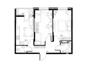 2-к квартира, вторичка, 54м2, 7/25 этаж