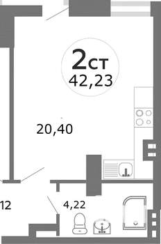 2-к квартира, вторичка, 42м2, 25/26 этаж