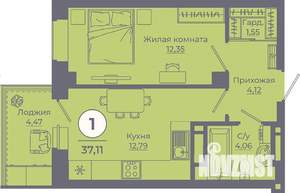 1-к квартира, вторичка, 37м2, 14/24 этаж