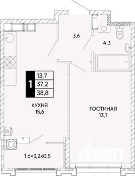 1-к квартира, вторичка, 39м2, 15/24 этаж