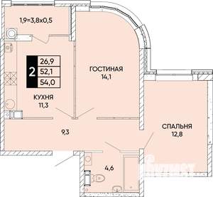 2-к квартира, вторичка, 54м2, 10/24 этаж