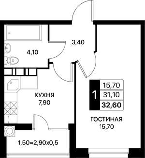 1-к квартира, строящийся дом, 33м2, 8/12 этаж