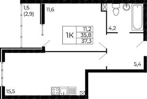 1-к квартира, вторичка, 37м2, 13/18 этаж