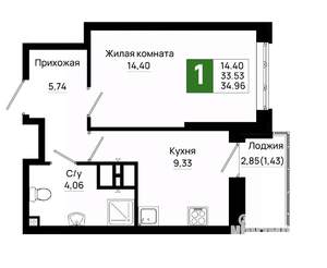 1-к квартира, вторичка, 35м2, 15/20 этаж