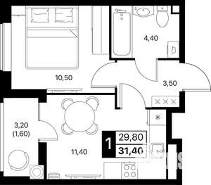 1-к квартира, вторичка, 31м2, 2/12 этаж