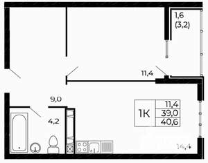 1-к квартира, вторичка, 41м2, 4/18 этаж
