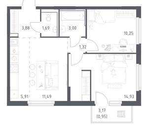 2-к квартира, вторичка, 53м2, 8/17 этаж