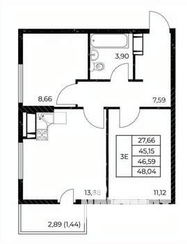 2-к квартира, вторичка, 48м2, 22/25 этаж